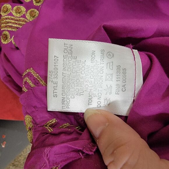 Tory Burch Magenta Sheer Gold Embroidered Beaded Button Trim Tunic Small Artsy - Picture 6 of 12